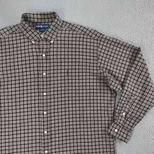 Ralph Lauren Shirt Mens Large Black Tan Plaid Blake Button Down Cotton Pony Logo
